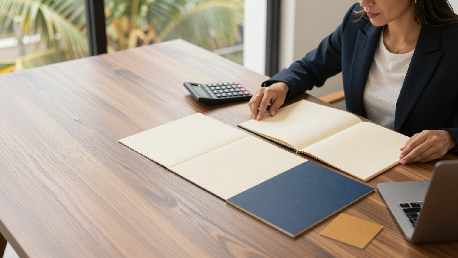 Empresaria revisando una propuesta de software por suscripción